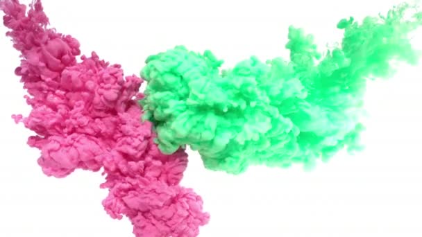 Roze en groene inkt in Water — Stockvideo