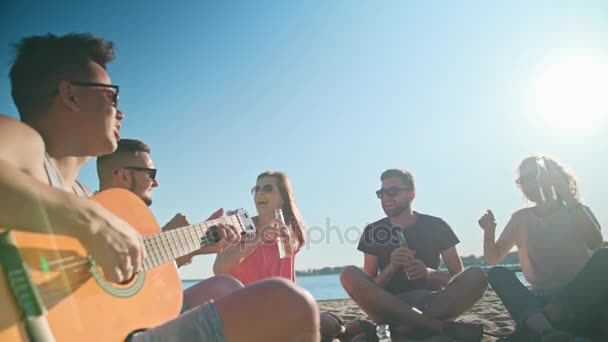 Junge Leute amüsieren sich am Strand — Stockvideo