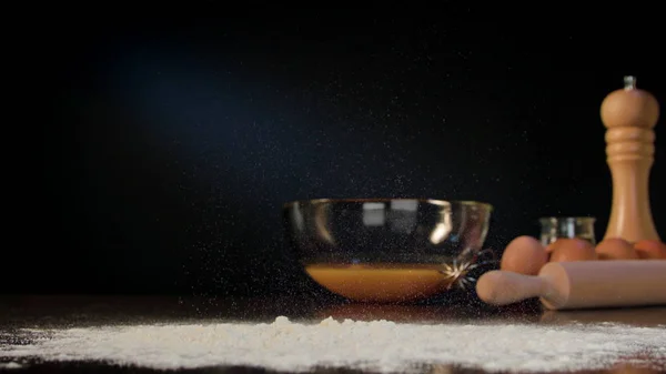 Female Hand Spilling Flour on the Table — Stock Photo, Image