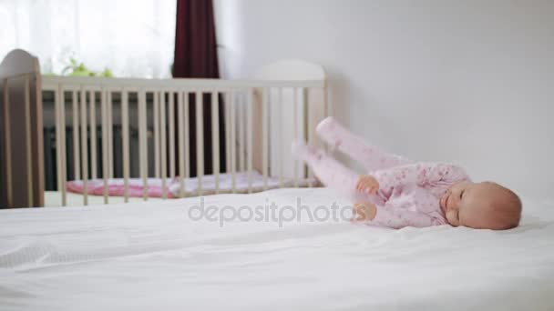 Baby Crawling on All Fours on the Bed — Stock Video