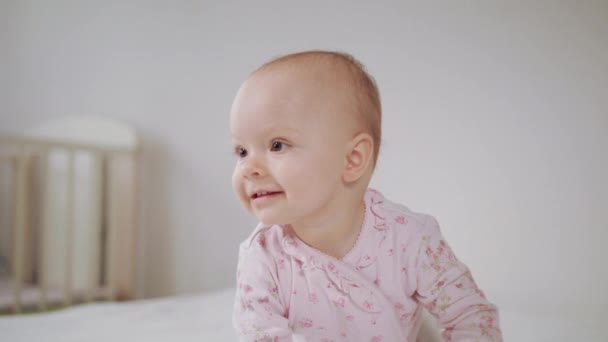 Baby Crawling on All Fours on the Bed — Stock Video