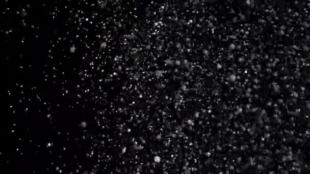 Slow Motion snö på svart bakgrund, — Stockvideo
