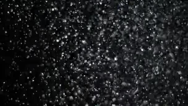 Nieve en cámara lenta sobre fondo negro , — Vídeo de stock