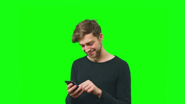 Green Screen embert érint képernyő telefon — Stock Fotó