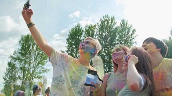 Holi Festival. Young People Taking a Selfie