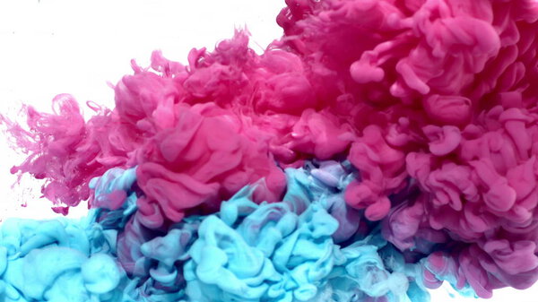 Pink and blue inks are mixed in water. Use for backgrounds or overlays requiring a flowing and organic look. Amazing video asset for motion graphics projects or VFX composites.