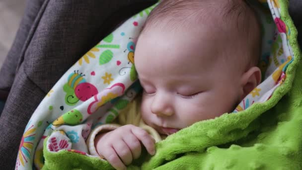 Baby Sleeping in a Pram — Stock Video