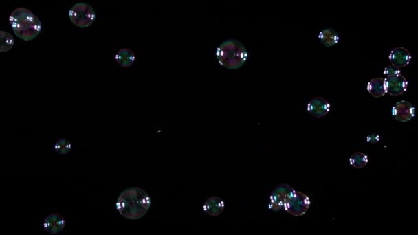 Мыльные пузыри на черном фоне — стоковое видео