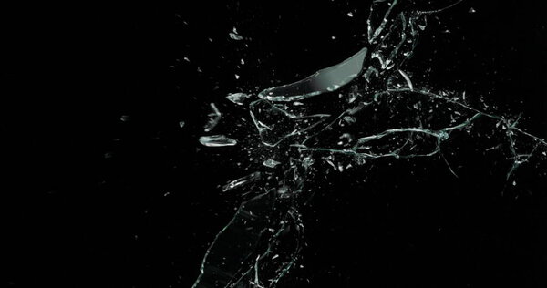 Broken cracks glass fracture effect texture isolated abstract black background. Bullet cracked window with big hole screen mirror weapon shot.