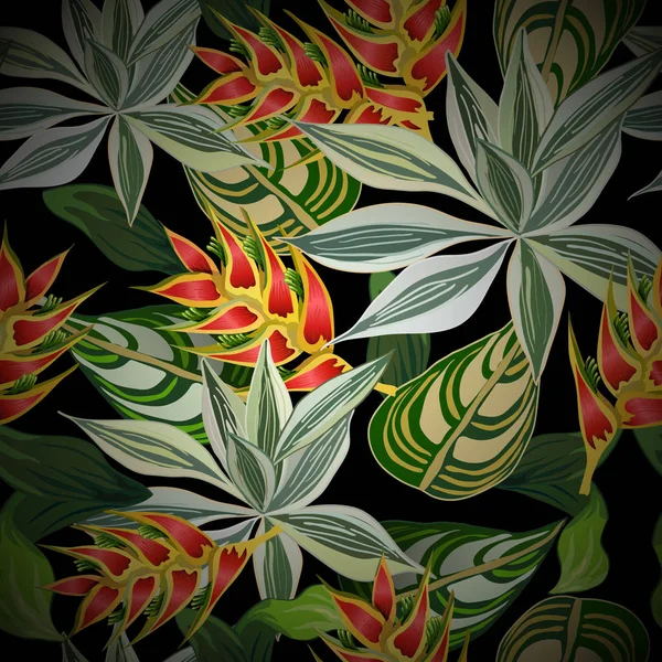 Fond Sans Couture Avec Feuilles Tropicales — Image vectorielle