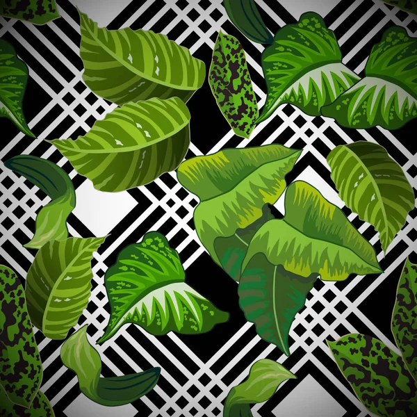Nahtloses Muster Mit Tropischen Blättern — Stockvektor