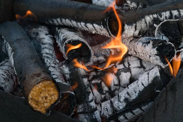Izgara içinde şenlik ateşi. Kömürlerin hazırlanması