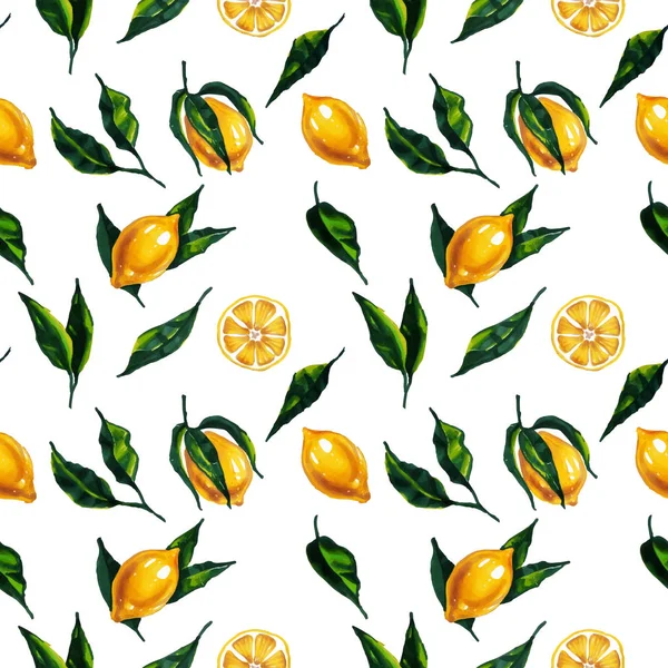 Watercolor seamless pattern with lemon and leaves. Vector illustration. — Stock Vector