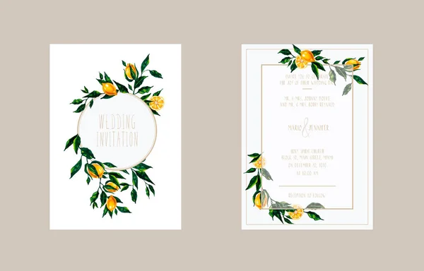 Carte de mariage invitation avec branches de citron — Image vectorielle