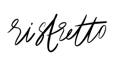 Ristretto yazı. El yazısıyla yazılan yazı vektör Illustration. Kahve Dükkanı, Pazar, Cafe tasarımı, Restoran Menü ve yemek tarifleri için vektör öğeleri.