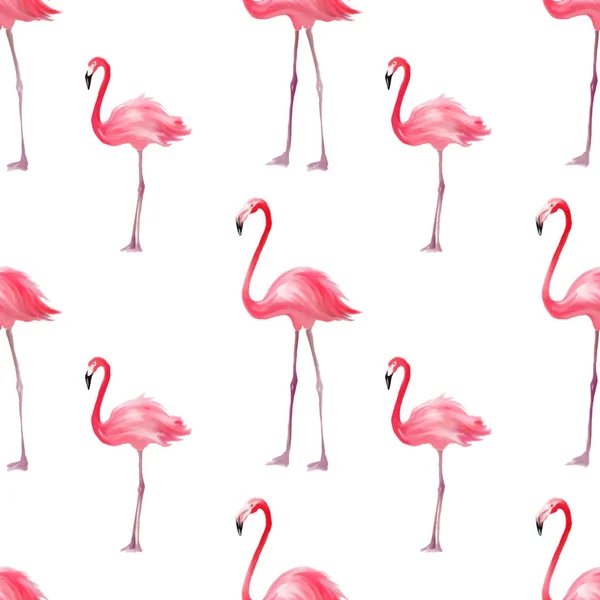 Απρόσκοπτη μοτίβο με ροζ φλαμίνγκο. Με φόντο μωβ πουλιών. Καλό για την κλωστοϋφαντουργία, ευχετήρια κάρτα, t-shirt Εκτύπωση και άλλος σχεδιασμός. — Διανυσματικό Αρχείο