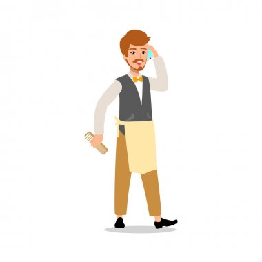 Vektör düz stil karakter Kuaför adam farklı statik teşkil kümesi. Beyaz arka plan üzerinde izole.