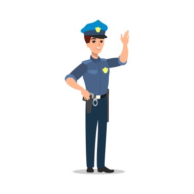 Polis karakter kümesi. Tam uzunlukta memur, farklı görünümler, duygular, jestleri, profesyonel araçlar ve öznitelikleri. Düz illüstrasyon karikatür. Beyaz arka plan üzerinde izole.