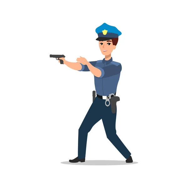 Set di personaggi della polizia. Ufficiale completo, punti di vista diversi, emozioni, gesti, strumenti e attributi professionali. Illustrazione piatta del fumetto. Isolato su sfondo bianco . — Vettoriale Stock