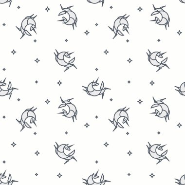 Şirin illüstrasyon çocuk Tekstil için. Seamless modeli. Yumuşak renkler. Beyaz tek boynuzlu atlar.