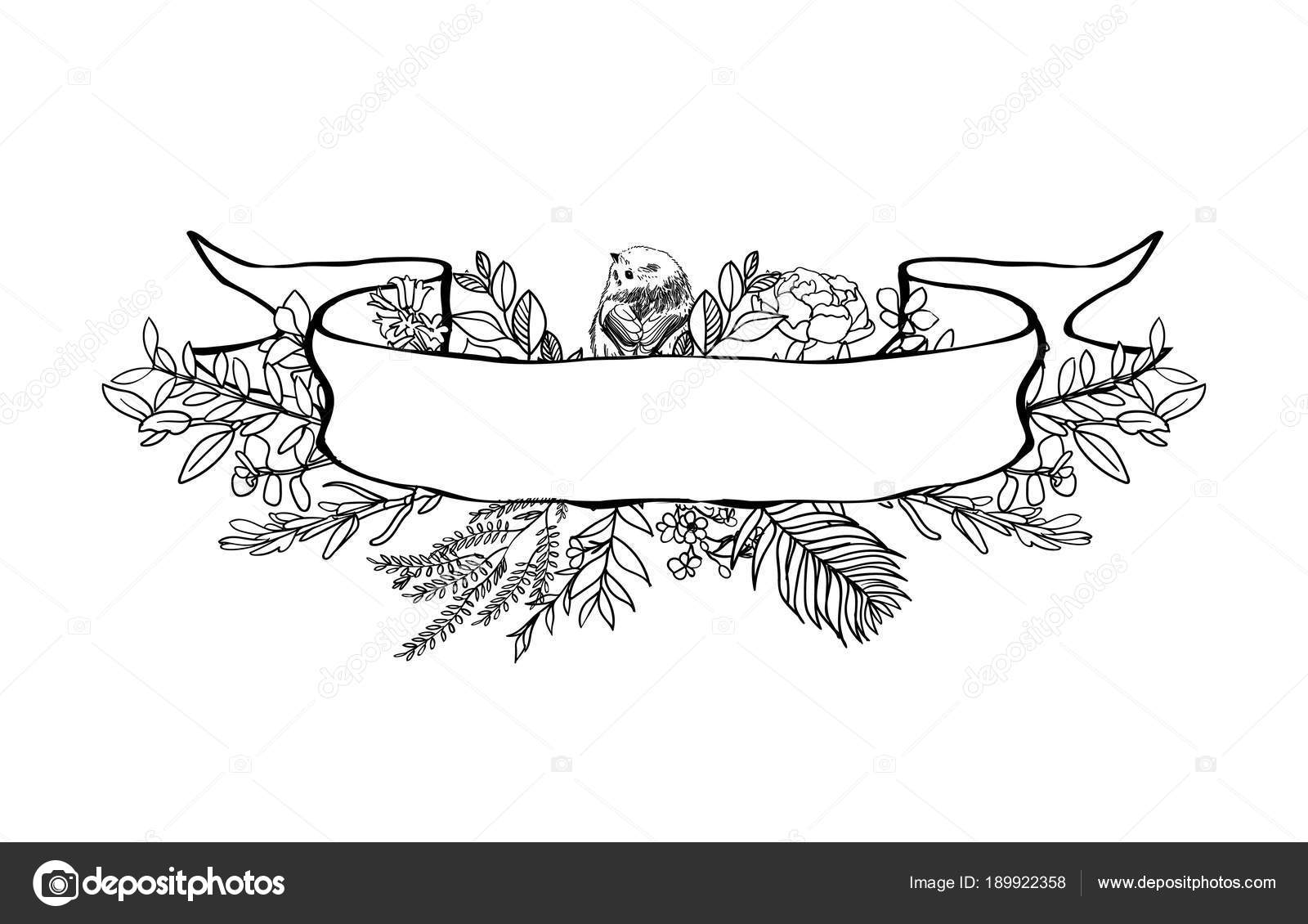 Download Floral ribbon banner. Hand drawn vector Vintage floral banners. Sketch ink illustration. Banner ...