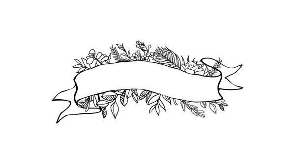 Banner de fita floral. Vetor desenhado à mão Bandeiras florais vintage. Desenho ilustração de tinta. Bandeira com folhas, flores e pássaros . — Vetor de Stock