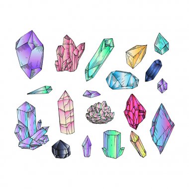hand drawn crystals. Romantic decorative isolated elements perfect for gretting card, gift paper, wedding decor. clipart