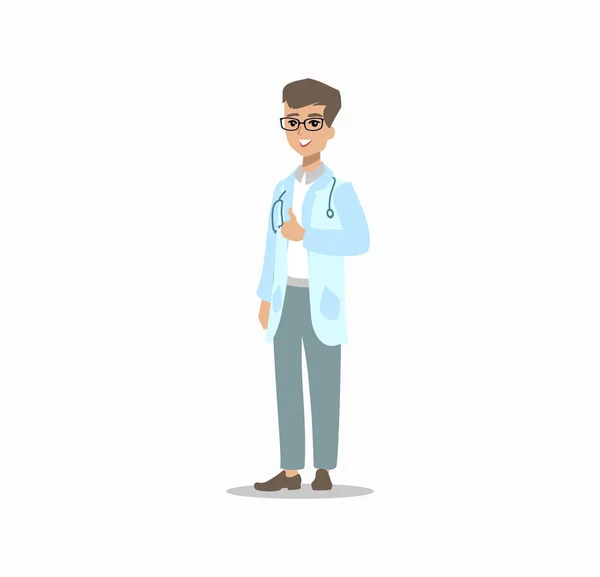 Médico atraente. Design de personagem engraçado. Desenhos animados ilustração. Criador do conceito de saúde. Personagem médico masculino . — Vetor de Stock