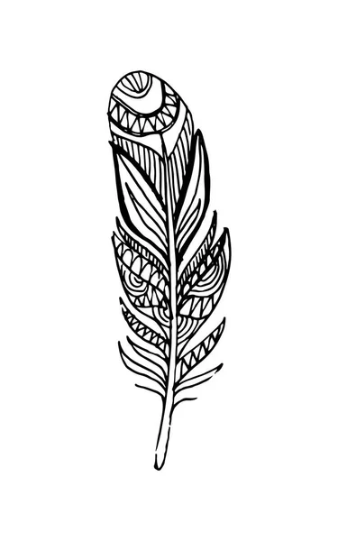 手绘矢量羽毛的波西米亚风格。在白色背景上被隔离. — 图库矢量图片