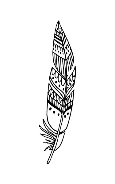 Plumas vectoriales dibujadas a mano en estilo boho. Aislado sobre fondo blanco . — Vector de stock
