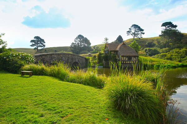 MATAMATA, NEW ZEALAND - JANUARY 15, 2015: Hobbits mill and bridg