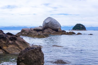 Apple Rock Abel Tasman Milli Parkı'nda bölün. Yeni Zelanda