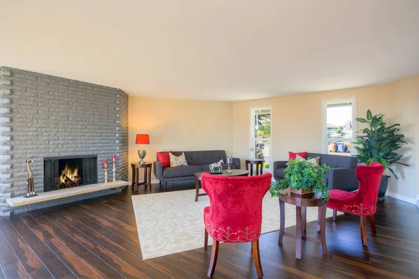 Interior of living room in grey and red colors — Stock Photo, Image