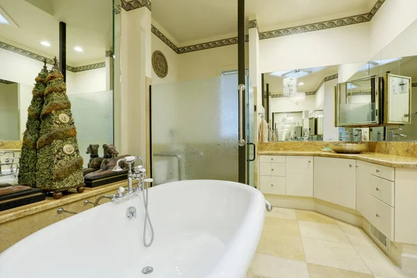 Increíble cuarto de baño interior con paredes de espejo y estatuas . — Foto de Stock