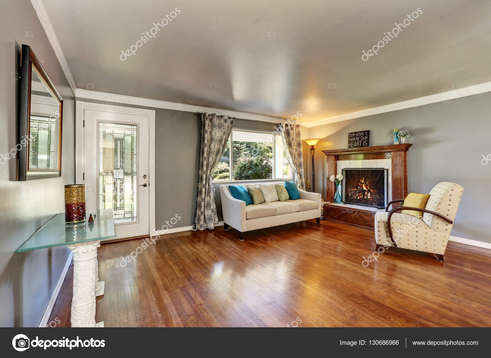 Living Room Interior With Polished Hardwood Floor Stock Photo