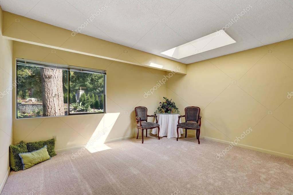 Empty room with carpet floor and pastel yellow walls. — Stock Photo © iriana88w 130685610