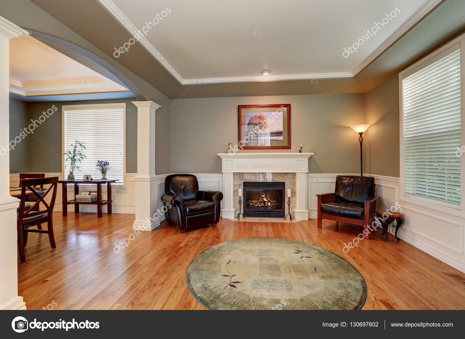 Craftsman Style Living Room Interior Design Stock Photo