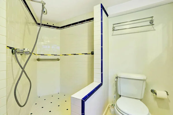 Interior dari kamar mandi putih dengan besar walk-in shower — Stok Foto