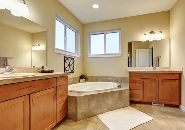 Bathroom interior with two vanities and bathtub — Stock Photo, Image