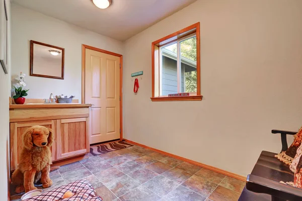 Leere Haustierzimmer mit Schrank und Fliesenboden — Stockfoto