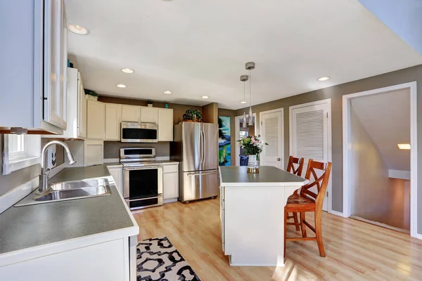 Interior ruang dapur modern dengan peralatan stainless steel — Stok Foto