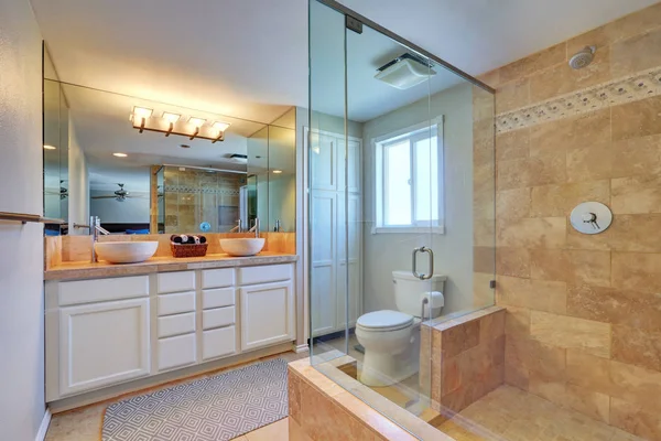 Master bathroom interior with walk in shower — Stockfoto