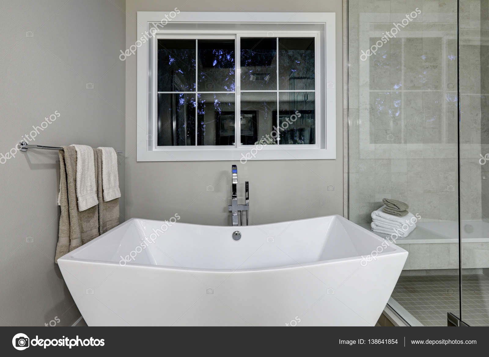 Amazing Master Bathroom With Freestanding Tub Stock Photo