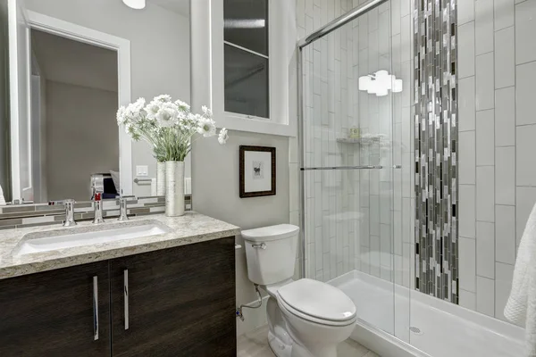 Glass walk-in shower di kamar mandi rumah mewah — Stok Foto