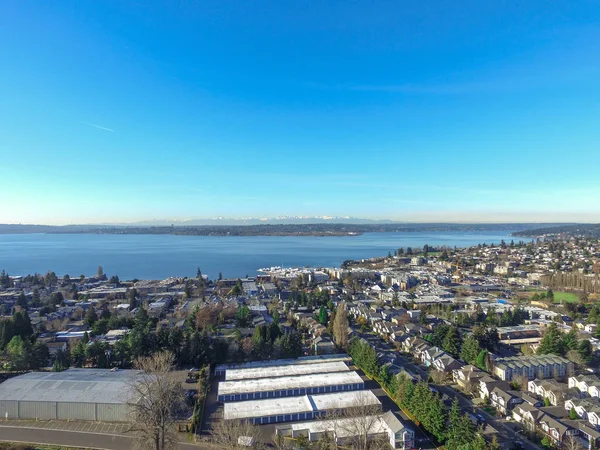 Pemandangan udara danau Washington. Daerah perumahan Kirkland — Stok Foto