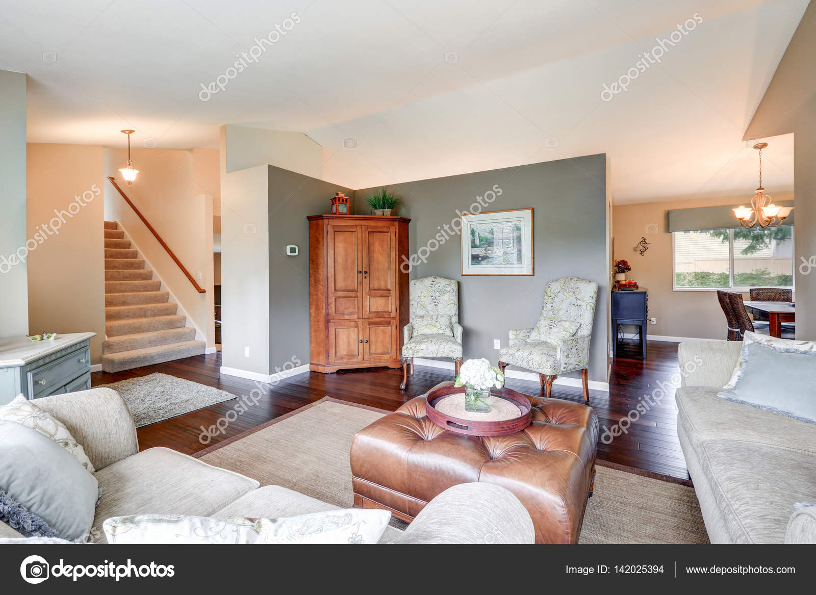 Cozy Family Room Interior With Traditional American Design Stock