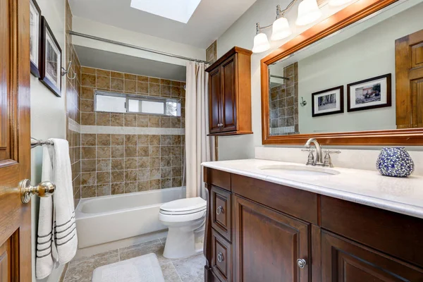 Traditional bathroom in brown tones with skylight — Stock Photo, Image