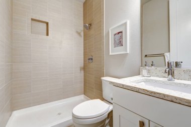 Beyaz ve temiz banyo iç tasarım 