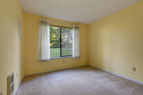 Empty yellow room with wall to wall carpet floor. — Stock Photo, Image