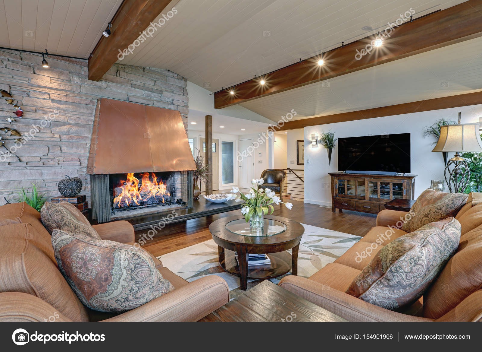 Beautiful Panorama House Interior Great Family Room Stock